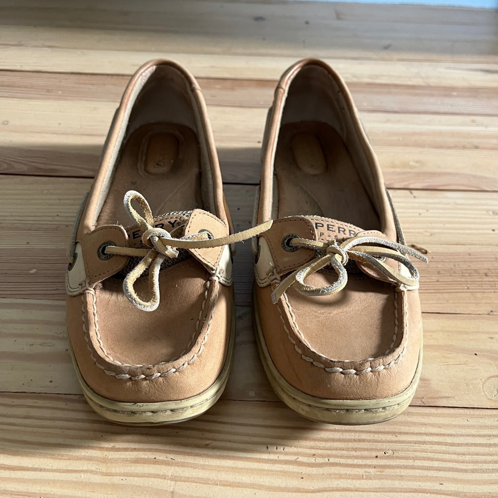 Sperry Top Sider Tan‎ Leather Boat Shoes Mesh Panels Women's